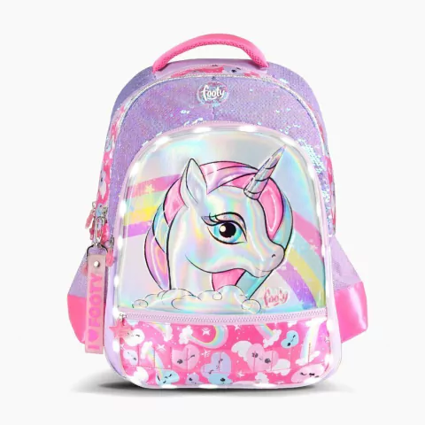 MOCHILA FOOTY UNICORNIO 18 PULGADAS 37X49X16CM LUZ LED LILA-FUCSIA (BTS) (F2103A)