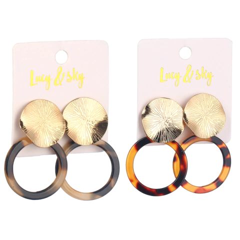 SET X2 PARES DE AROS LARGOS PASANTES DE CAREY Y FANTASIA EN COLORES SURTIDOS - MEDIDA:4.5CM (23976B)