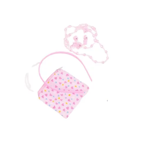 SET DE PELO CON VINCHA BROCHES COLLAR Y CARTERITA COLOR ROSA (51631A)