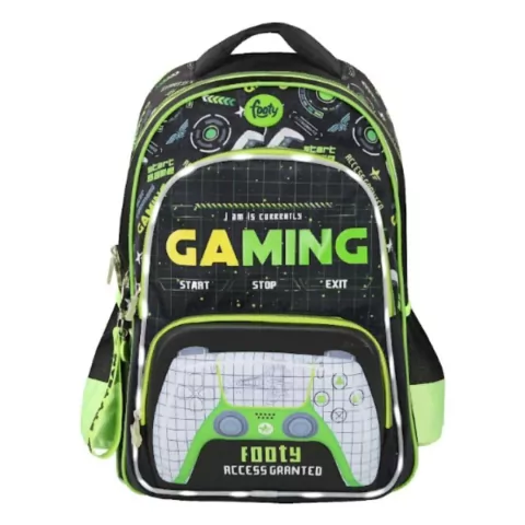 MOCHILA FOOTY DE ESPALDA GAMER CON LUZ LED 4 CIERRES 18 PULGADAS 45X35X15CM COLOR VERDE (BTS) (F3263A)