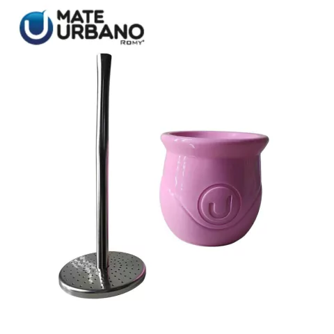 MATE CLAASICO CON BOMBILLA SACAYERBA COLOR ROSA PASTEL (2011A)