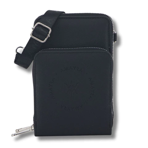 BANDOLERA PORTACELULAR AMAYRA 2 CIERRES 18X11X4 COLOR NEGRO (67B9421) - comprar online