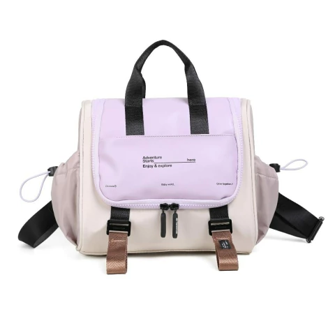 LUNCHERA TERMICA CHIMOLA DE TELA ENGOMADA 3 CIERRES CON BOLSILLOS 28X24X15 COLOR LILA (BP109C)