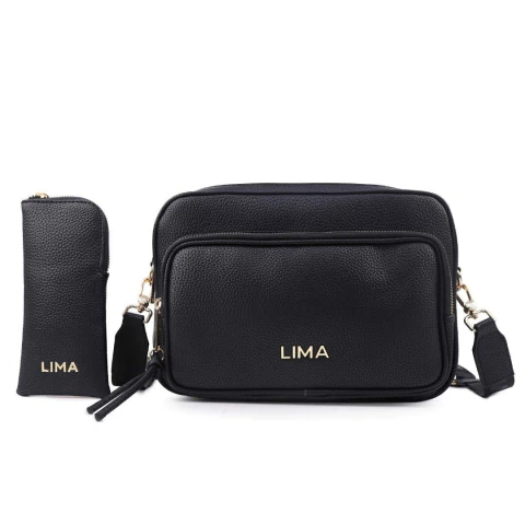 BANDOLERA LIMA DE CUERO SINTETICO 3 CIERRES 27X18X12 COLOR NEGRO PRECIO UNITARIO (F225)