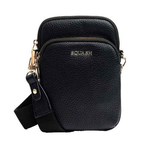 BANDOLERA SQUASH DE CUERO SINTETICO 2 CIERRES 21X15X5 COLOR NEGRO PRECIO UNITARIO (40225A)