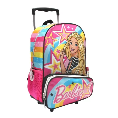 MOCHILA BARBIE ESTRELLAS CARRO 2 CIERRES 16 PULGADAS 45X30X15CM BASE NEGRO PRECIO UNITARIO (BTS) (11752A)