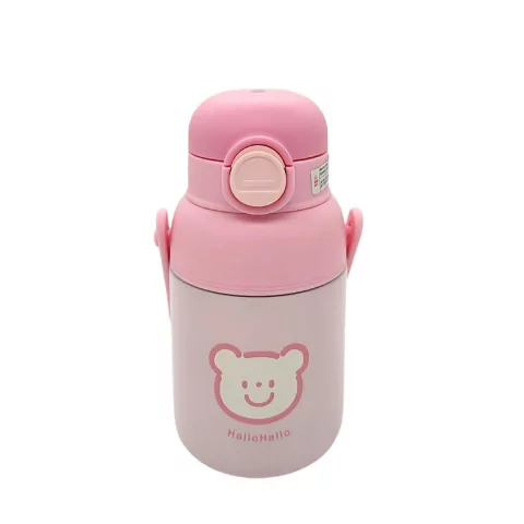 BOTELLA TERMICA DE ACERO INOXIDABLE CON PICO 600ML ESTAMPA OSO COLOR ROSA (BTS) (P2227C)