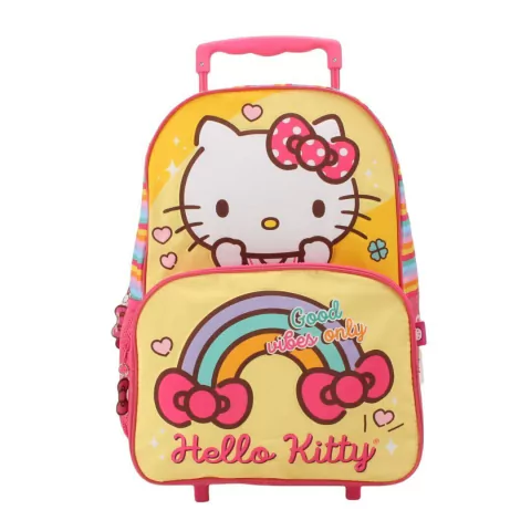 MOCHILA HELLO KITTY CARRO 2 CIERRES 16 PULGADAS 45X30X15CM COLOR AMARILLO PRECIO UNITARIO (BTS) (11794A)