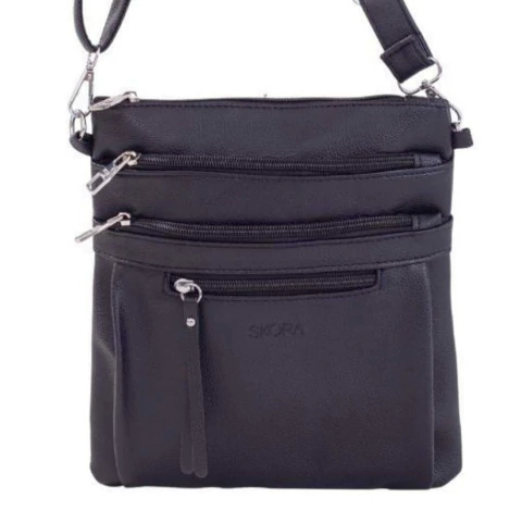 BANDOLERA SKORA DE CUERO SINTETICO 3 CIERRES 25X22X8 COLOR NEGRO PRECIO UNITARIO (38167)