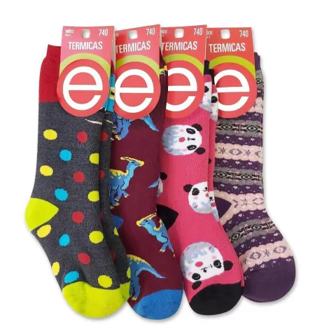 PACK X6 MEDIAS TERMICAS 3/4 CAÑA TERMICA DE NIÑ@S ESTAMPADA TALLE 3 ELEMENTO (740T3)