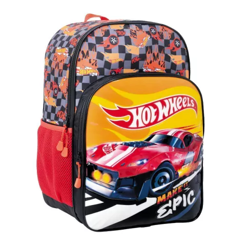 MOCHILA ESPALDA HOT WHEELS 2 CIERRES 17 PULGADAS 42X30X15CM BASE NEGRO PRECIO UNITARIO (BTS) (11804A)