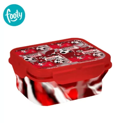 TUPPER FOOTY DE SILICONA FUTBOL 14X12X7CM CON TENEDOR/CUCHARA COLOR ROJO (BTS) (TS106B)