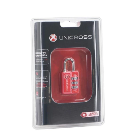 CANDADO TSA UNICROSS CON COMBINACION COLOR ROJO PRECIO UNITARIO (62111B)