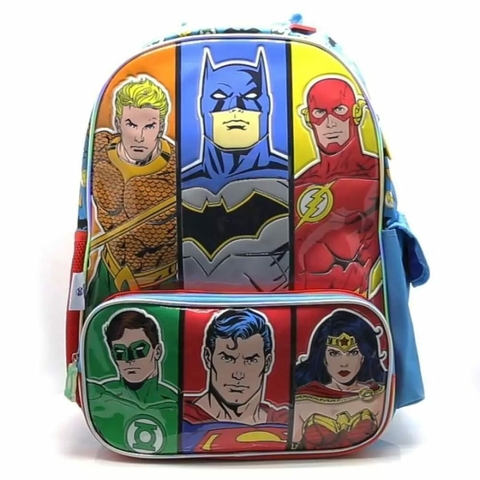 MOCHILA CRESKO LIGA DE LA JUSTICIA 2 CIERRES 18 PULGADAS 46X36X18CM COLOR CELESTE PRECIO UNITARIO (B (LJ190)