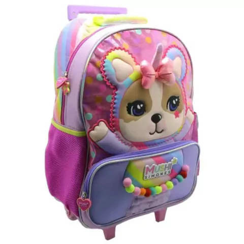 MOCHILA CARRO MUSHI SIMONES 2 CIERRES 18 PULGADAS 45X35X18CM BASE LILA (BTS) (SI918B)
