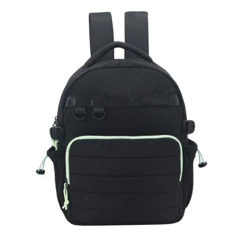 MOCHILA INFLUENCER DE NYLON 2 CIERRES CON BOLSILLOS LATERALES 38X30X14 COLOR NEGRO PRECIO UNITARIO (6833041)