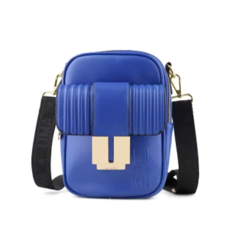 BANDOLERA DE CUERO SINTETICO LIMA 2 CIERRES 20X15X7CM COLOR AZUL ( DDM ) (F209D)