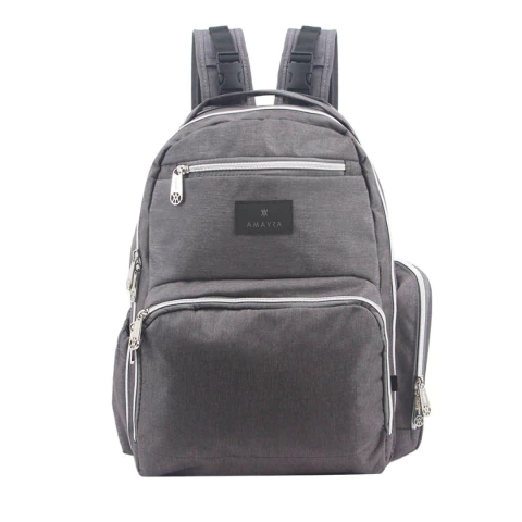 MOCHILA MATERNAL AMAYRA DE TELA CON ACCESORIOS 4 CIERRES Y BOLSILLOS 41X36X19 COLOR GRIS PRECIO (67250G)