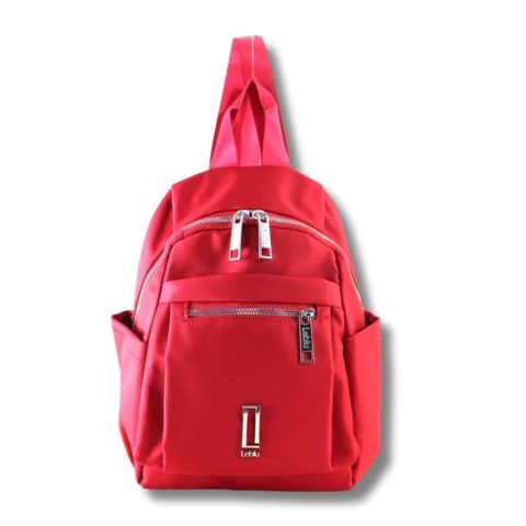 MOCHILA LEBLU DE NYLON 3 CIERRES CON BOLSILLOS LATERALES 33X25X10CM COLOR ROJO (C5066B) - comprar online