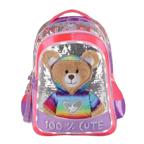 MOCHILA FUCSIA-LILA FOOTY OSO LUZ LED 4 CIERRES 18 PULGADAS 45X35X20CM (BTS) (F2133B)