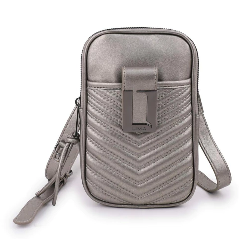 BANDOLERA PORTACELULAR LIMA DE CUERO SINTETICO 20X14X3 COLOR GRIS PRECIO UNITARIO (F240B)