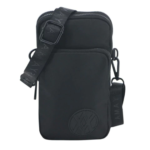 BANDOLERA PORTACELULAR AMAYRA DE NYLON 3 CIERRES 20X12X6 COLOR NEGRO PRECIO UNITARIO (67B9431)