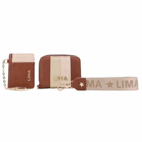BILLETERA LIMA DE CUERO SINTETICO CON TARJETERO Y LLAVERO 12X10X4 COLOR CARAMELO PRECIO UNITARIO (I470C)