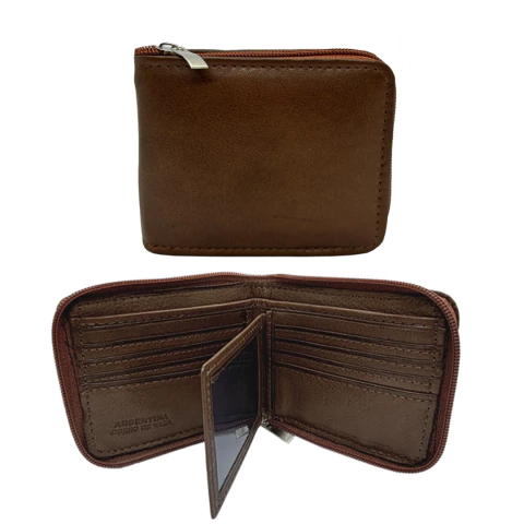BILLETERA DE CUERO VACUNO PREMIUM CON VOLANTE Y CIERRE 11X9X3CM COLOR SUELA PRECIO UNITARIO (ddp) (JL915B)