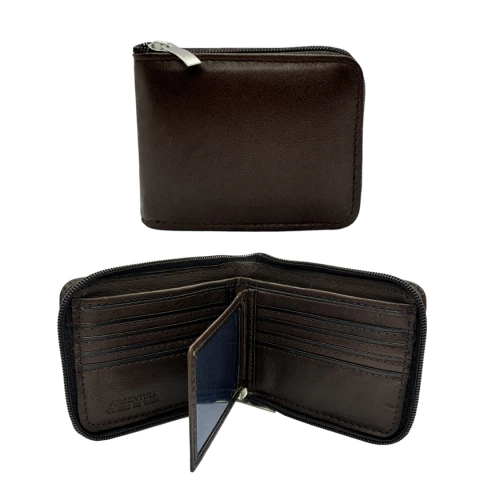 BILLETERA DE CUERO VACUNO PREMIUM CON VOLANTE Y CIERRE 11X9X3CM COLOR CHOCOLATE PRECIO UNITARIO (dd (JL915C)