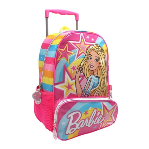 MOCHILA BARBIE ESTRELLAS CARRO 2 CIERRES 16 PULGADAS 45X30X15CM BASE FUCSIA PRECIO UNITARIO (BTS) (11752B)
