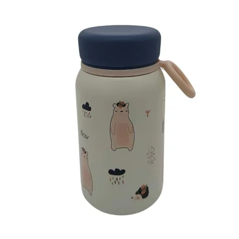 BOTELLA TERMICA DE ACERO INOXIDABLE ESTAMPADA 380ML TAPA AZUL PRECIO UNITARIO (BTS) (P4607B)