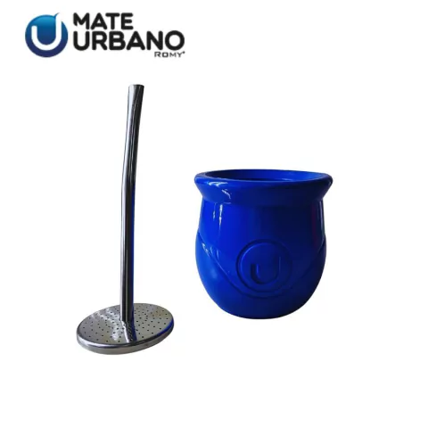 MATE CLAASICO CON BOMBILLA SACAYERBA DE ACERO INOXIDABLE COLOR AZUL (2001C)