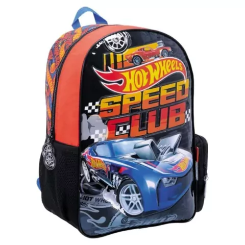 MOCHILA WABRO HOT WHEELS 16 PULGADAS 2 CIERRES 40X26X11CM BASE NEGRO PRECIO UNITARIO (BTS) (75102A)