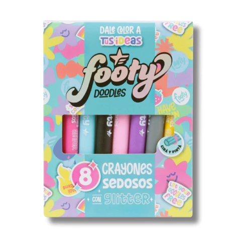 SET X8 CRAYONES CON GLITTER FOOTY CON COLORES SURTIDOS (LIB241) - comprar online