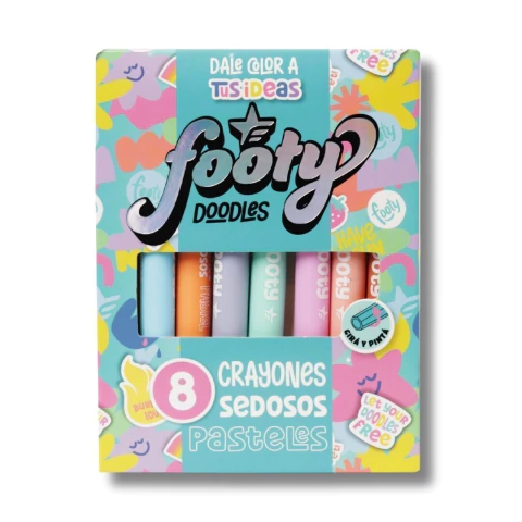 SET X8 CRAYONES FOOTY EN COLORES PASTEL SURTIDOS (LIB242) - comprar online