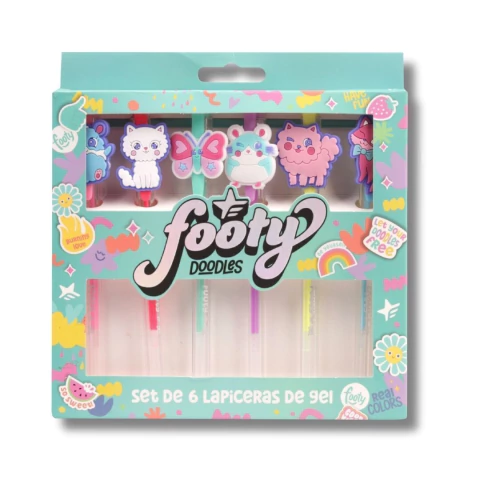 SET X6 LAPICERAS FOOTY DE GEL CON PINES EN COLORES SURTIDOS (LIB355) - comprar online