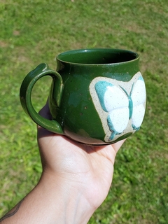 Caneca borboleta branca e verde-água - comprar online