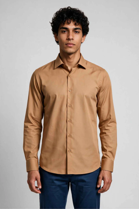 Camisa Social Masculina Slim Fit Manga Longa Polialgodão – Laranja