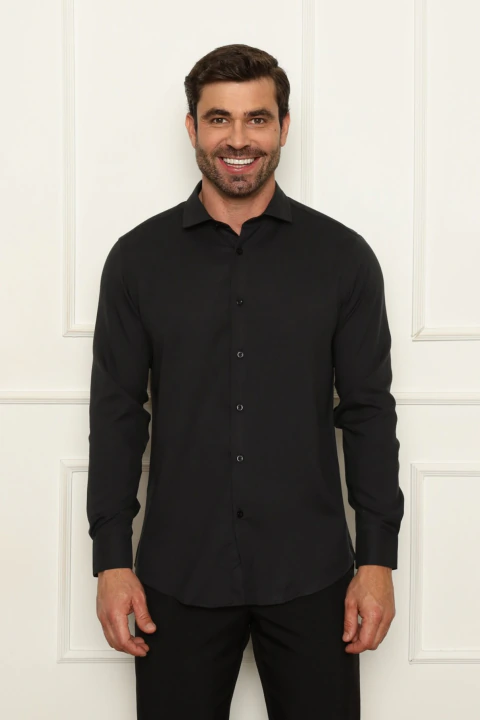 Camisa Social Masculina Slim Fit Performance Viscose – Preta