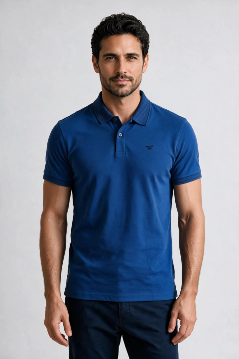 Polo Manga Curta Gola Texturizada Azul Royal