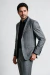 Terno Slim Fit 2 Botões Xadrez Windowpane Stretch Cinza Claro