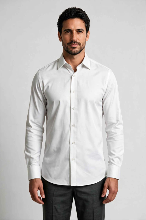 Camisa Social Masculina Slim Fit Microtexturizada Com Elastano – Branca