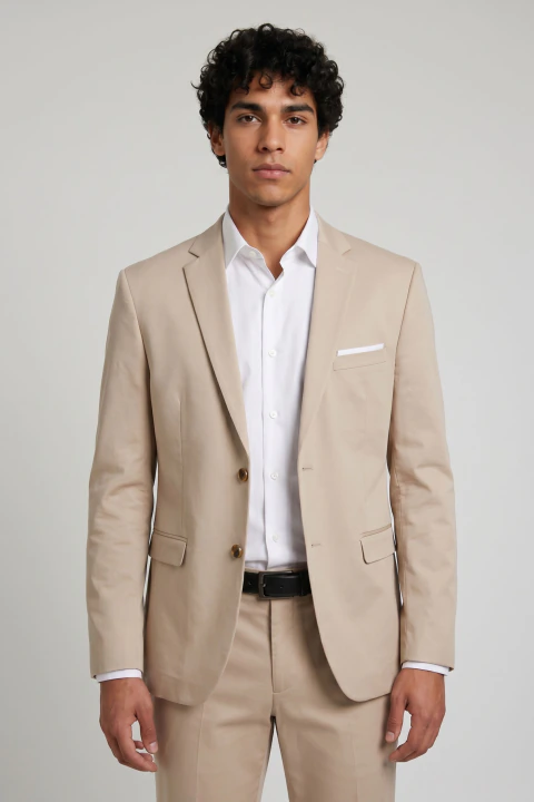 Terno Social Masculino Slim Fit Malha Premium- Creme