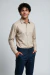 Camisa Manga Longa Social Slim Maquinetada Bambu Stretch Bege
