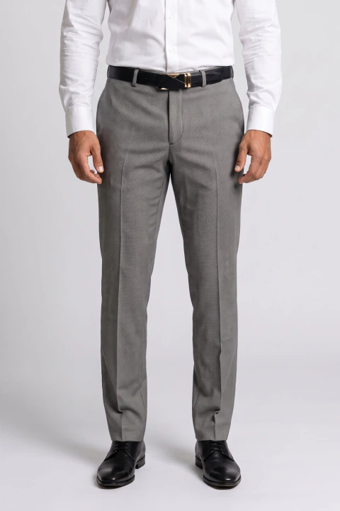 Calça Social Masculina Alfaiataria Slim Fit com Ajuste – Cinza Misto