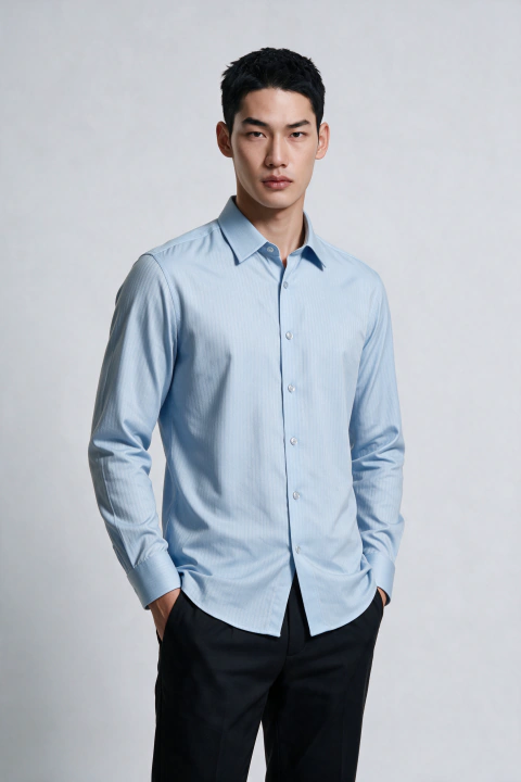 Camisa Social Slim Bambu Stretch Azul Bebê - 3/4
