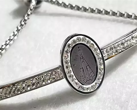 Pulseira bracelete Nossa Senhora Aparecida Aço Inox Prateado Ajustável