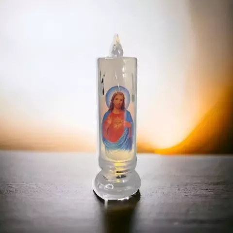 VELA ELETRÔNICA TRANSPARENTE SAGRADO CORAÇÃO DE JESUS 15CM
