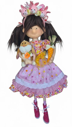 Muñeca de Pascua 70 cm – Vestido Rosa con Huevitos, Conejitos y Accesorios