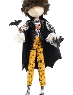 Vampiro Halloween 70 cm naranja y negro con capa, medallón, murciélago y vela en internet